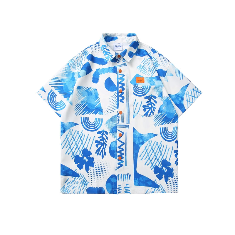 Refreshing all-over print aloha short-sleeved shirt