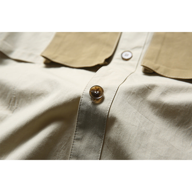 Fashionable color matching multi-pocket long-sleeved shirt