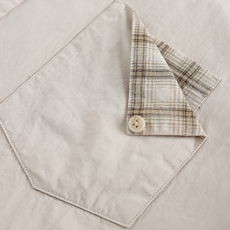 Checkered pocket work short-sleeved shirt