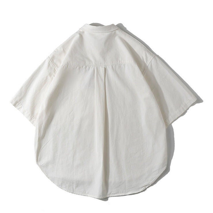 Four-color plain retro work short-sleeved shirt