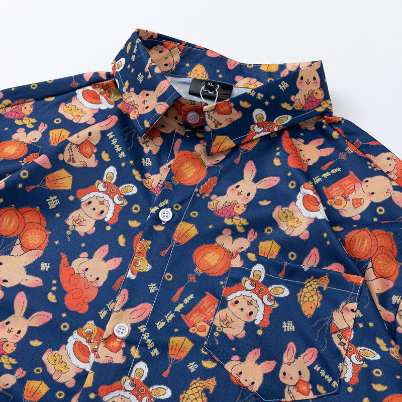 Retro "Rabbit" all-over print short-sleeved shirt