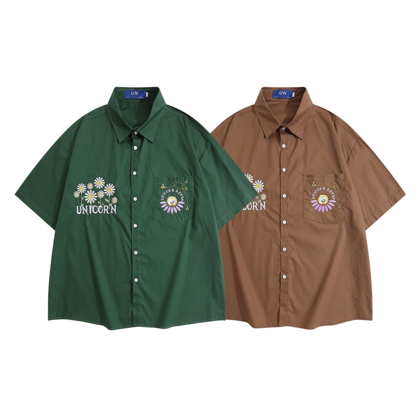 Summery embroidered floral retro short sleeve shirt
