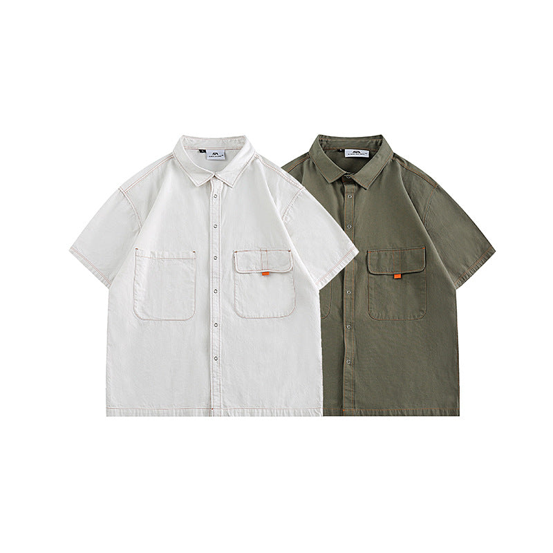 Retro casual plain work short sleeve shirt