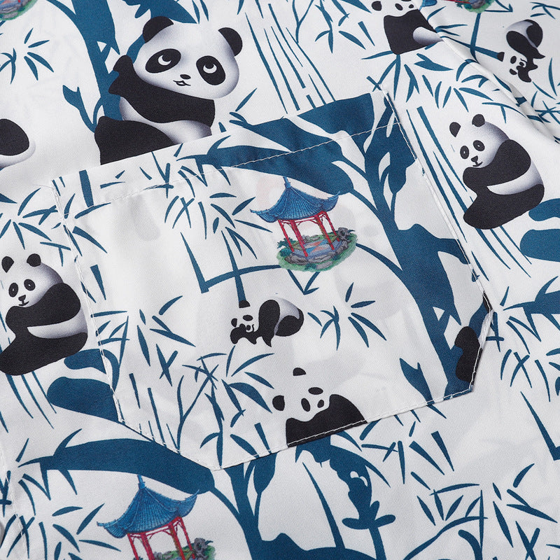 Hawaiian Panda Bamboo Print Short Sleeve Shirt