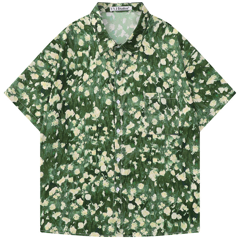 Retro small flower print aloha shirt