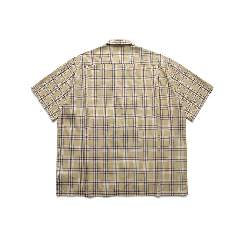 Classic checkered fold-over neck short-sleeved shirt