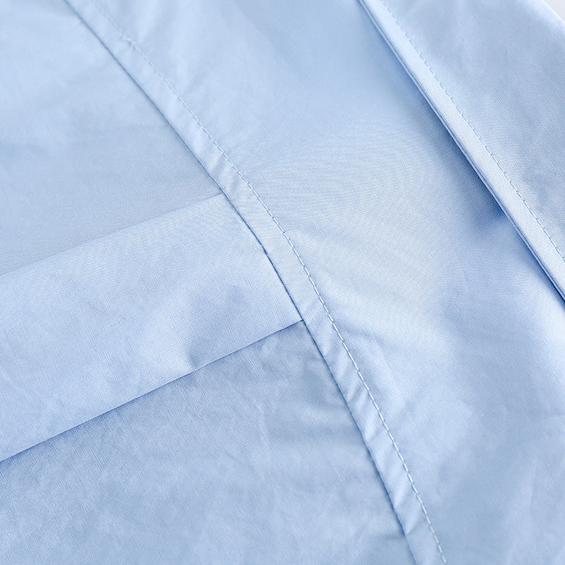 Classic plain pocket-decorated long-sleeved shirt