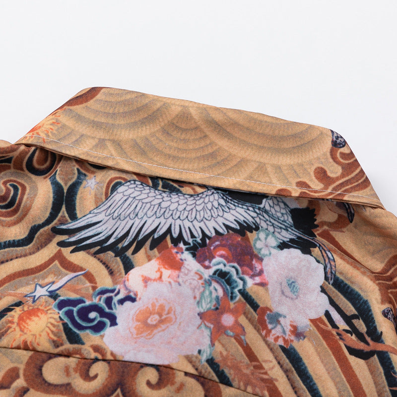Ethnic "Crane" all-over print short-sleeved shirt