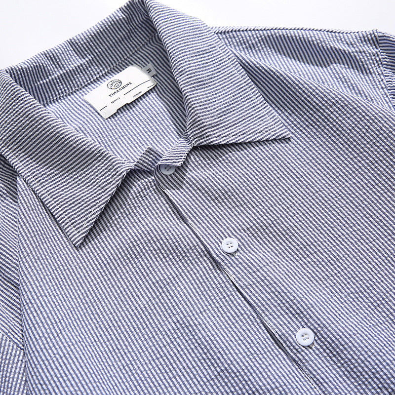 New striped color combination pocket long sleeve shirt