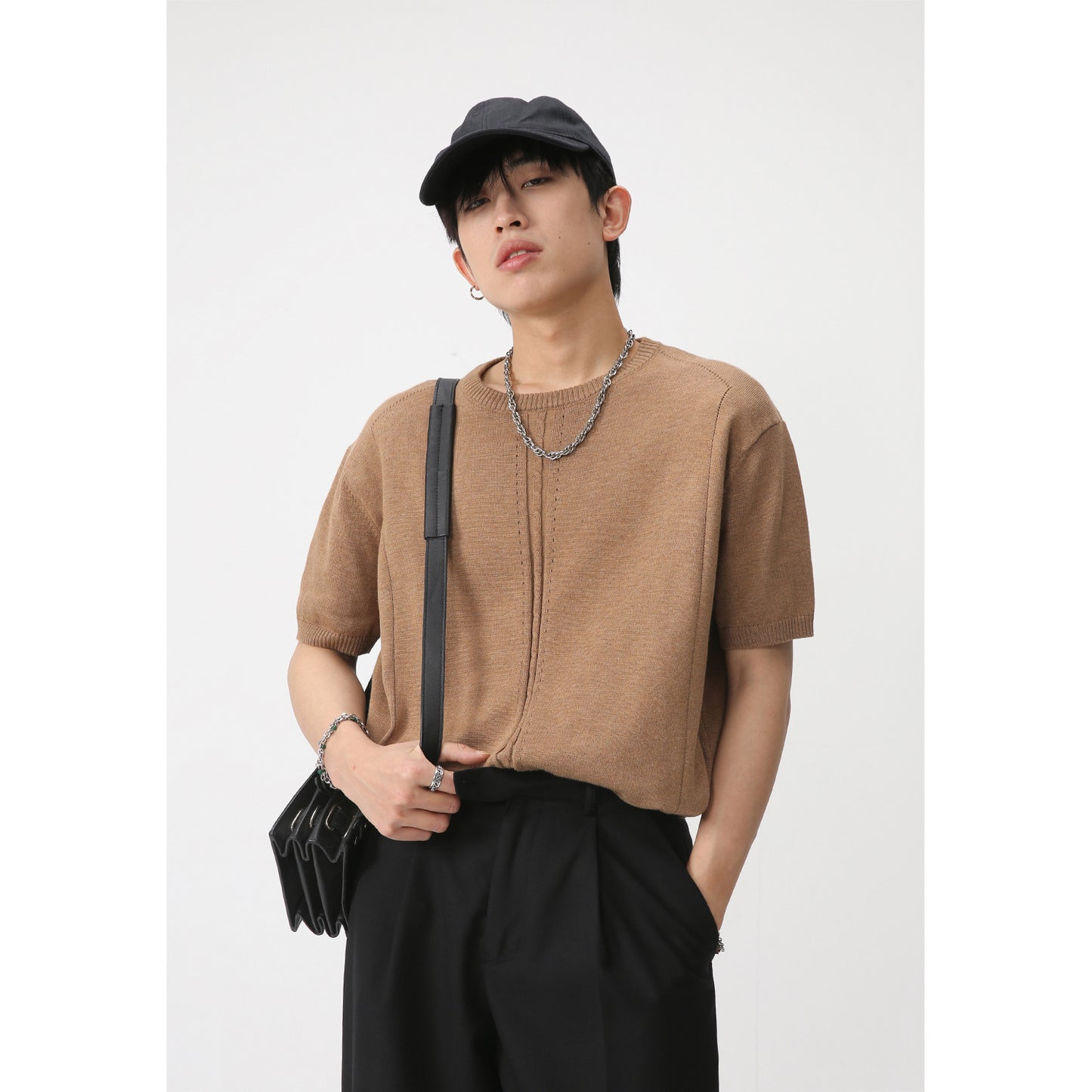 Simple knitted loose short sleeve knit T-shirt