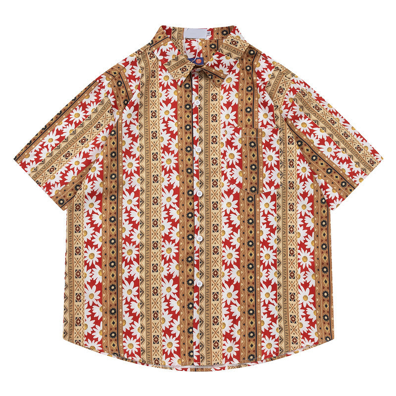 Harajuku style all-over print short-sleeved shirt