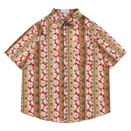 Harajuku style all-over print short-sleeved shirt
