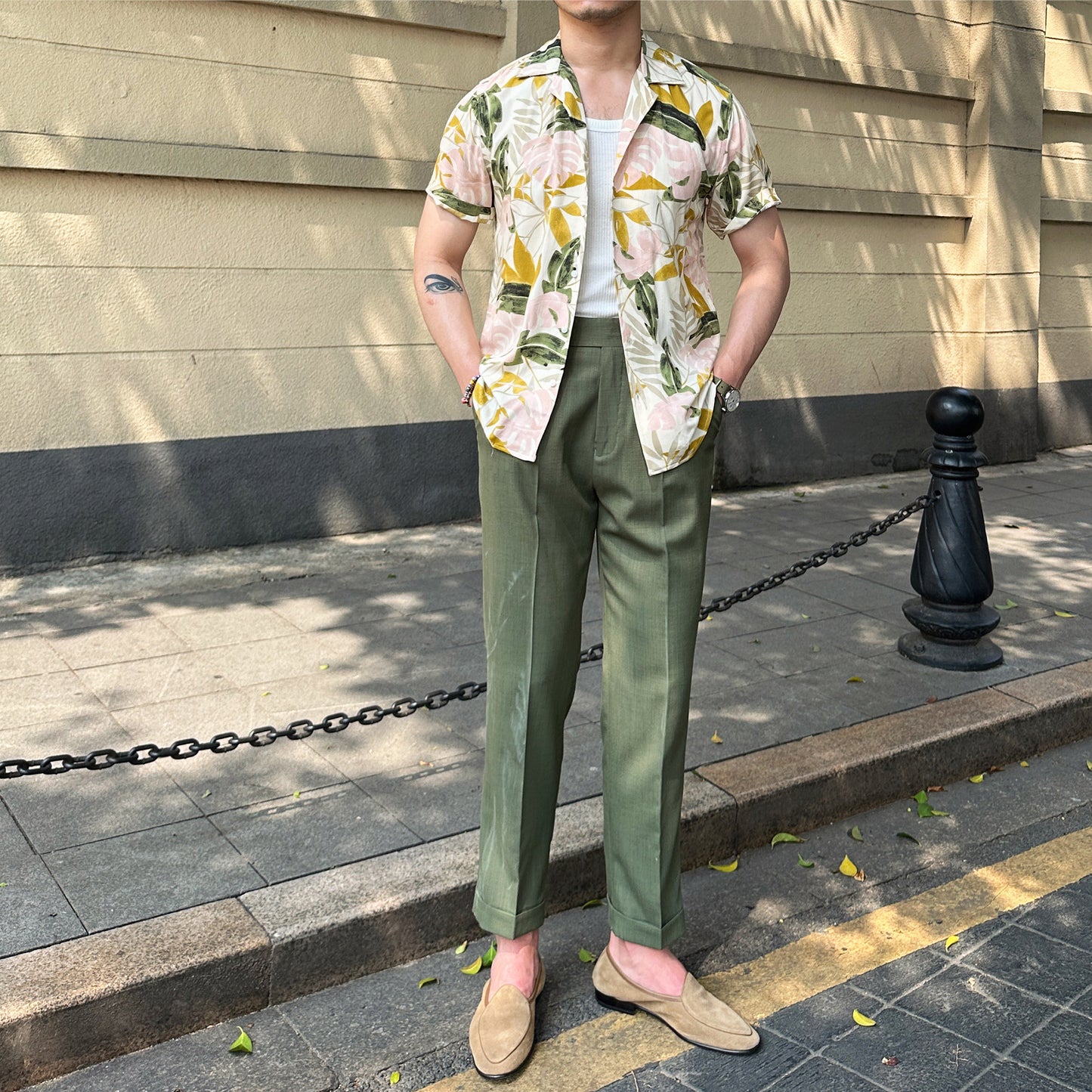 Cuban-colored floral print aloha shirt
