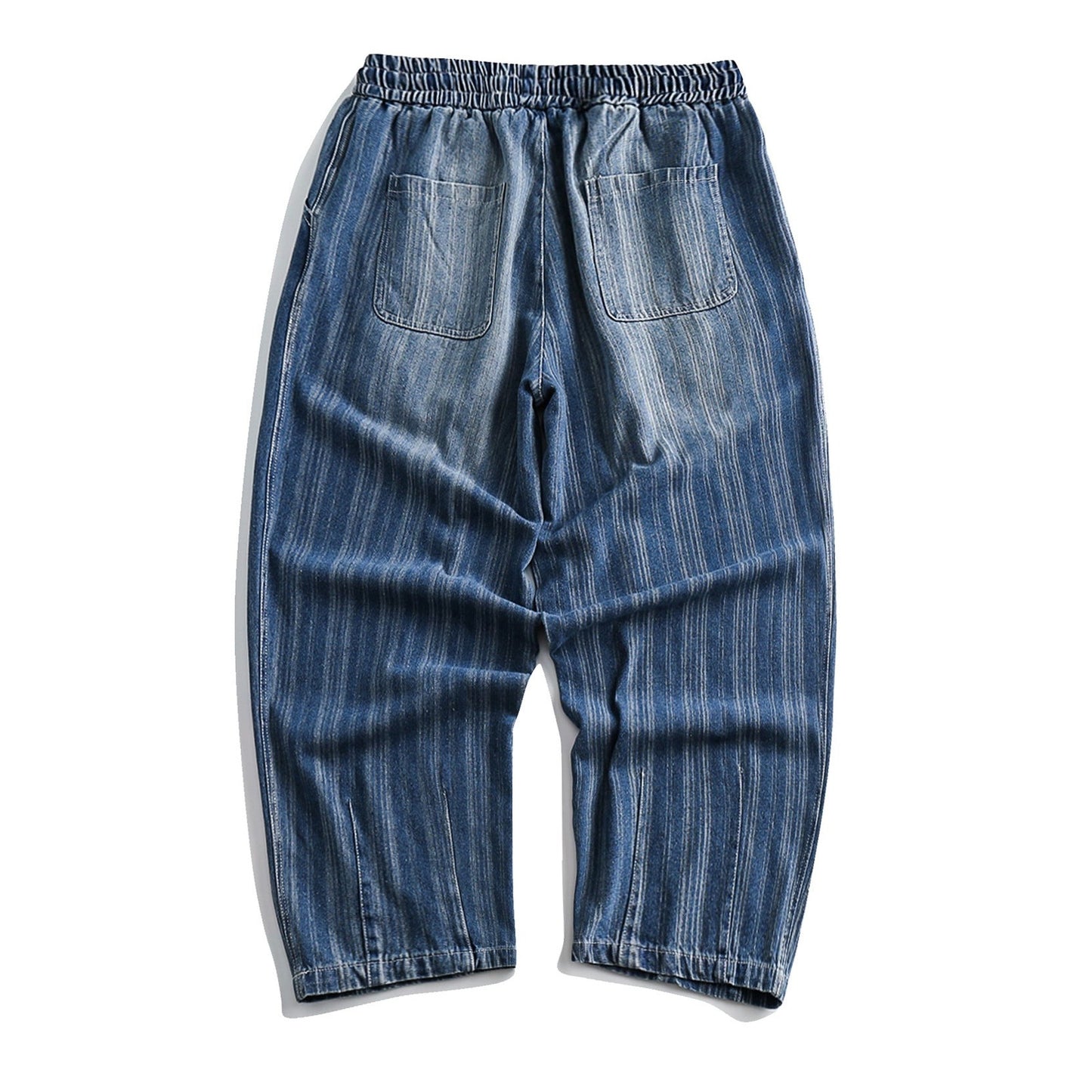 Washed Elastic Waist Straight Jeans