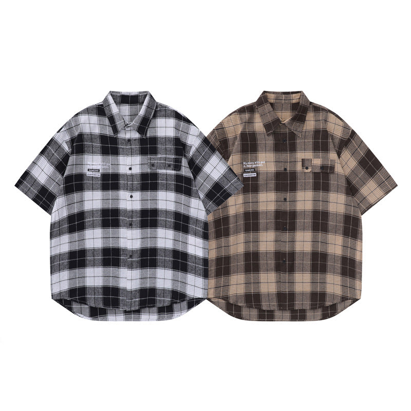 Irregular Retro Check Short Sleeve Shirt