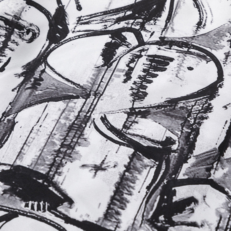 Black and white graffiti print short-sleeved shirt