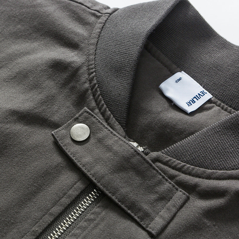 Casual Long Sleeve Retro Stand Collar Jacket with Pockets and Zipper