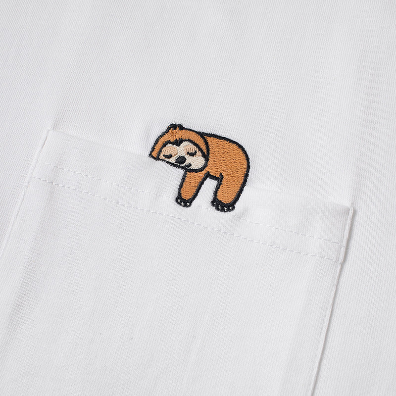 Embroidered pocket plain casual short sleeve T-shirt