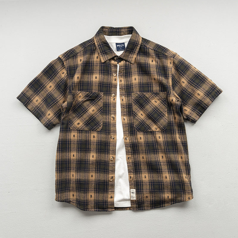 Classic check pattern short-sleeved shirt