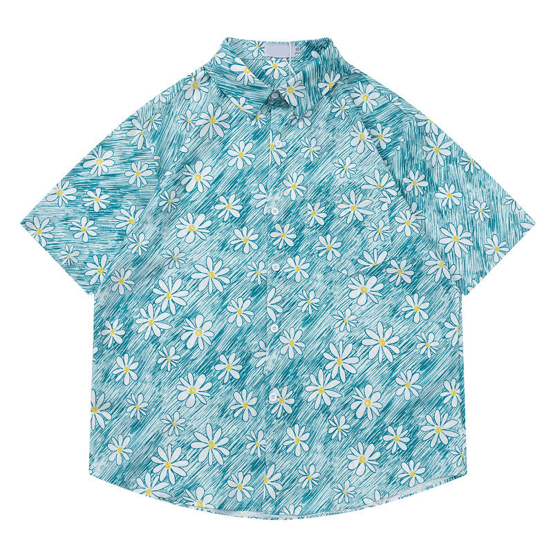 Fresh Hawaiian floral short-sleeved shirt