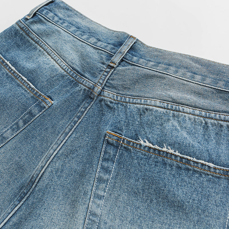 Washed Pocket Straight Denim Pants