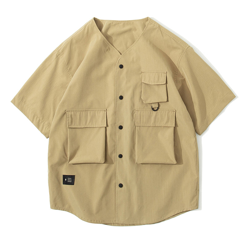 Loose baseball collar short sleeve shirt