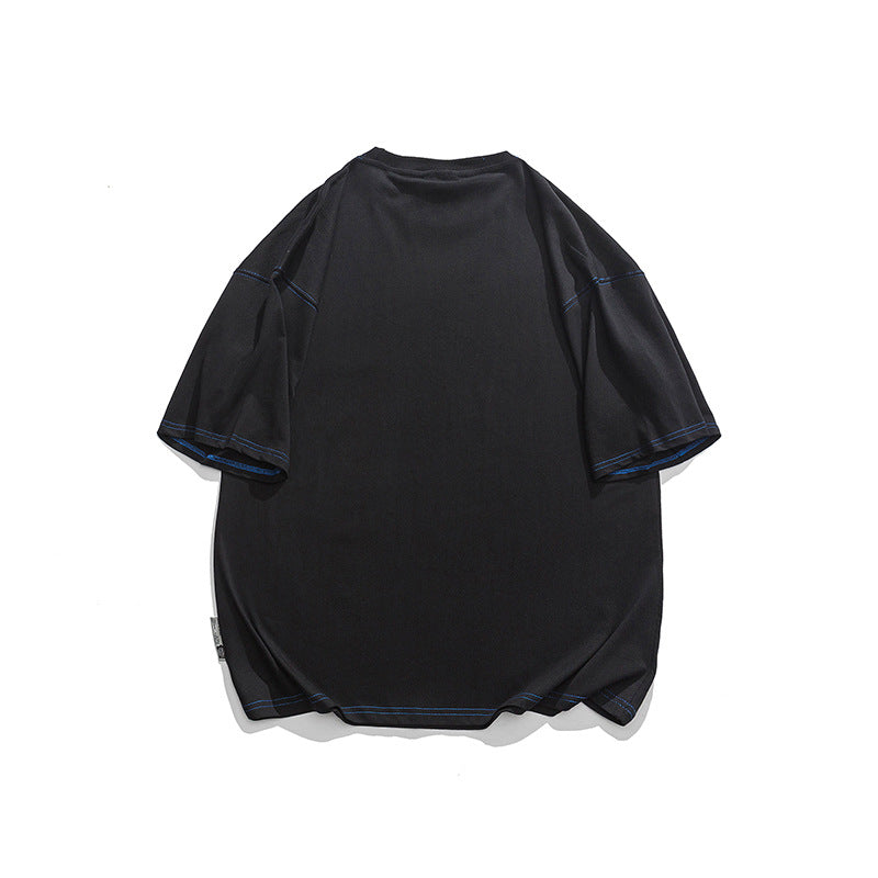 Fresh embroidered color matching short sleeve T-shirt