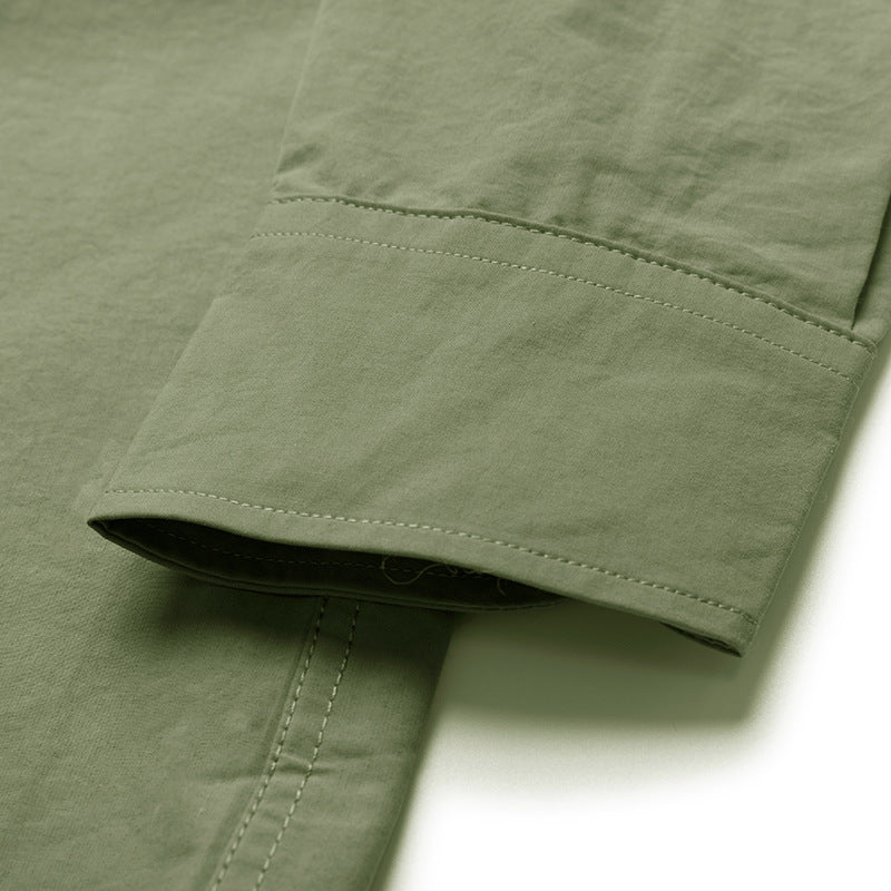 Choose from three colors of solid color irregular pocket long sleeve shirt