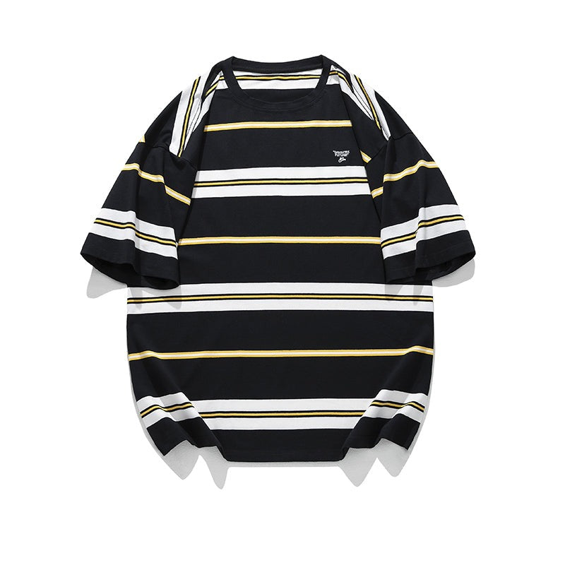 Retro color horizontal striped short sleeve T-shirt