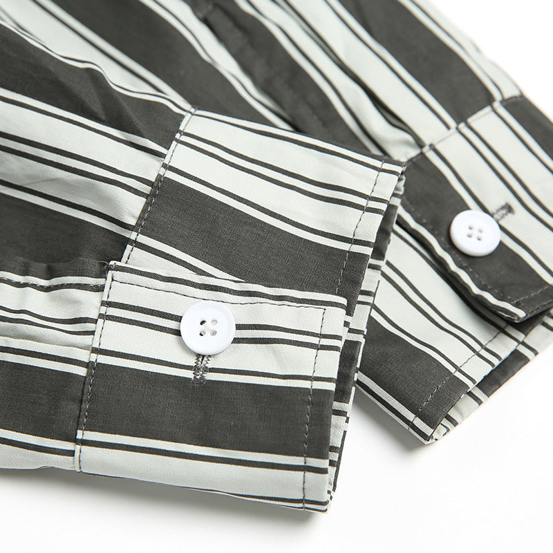 Retro striped long-sleeved work shirt