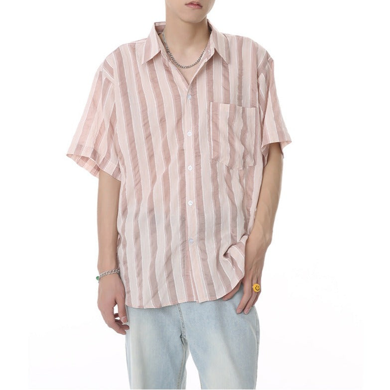 Fashion irregular striped short sleeve shirt