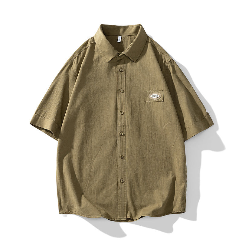 Classic plain short-sleeved work shirt in four colors