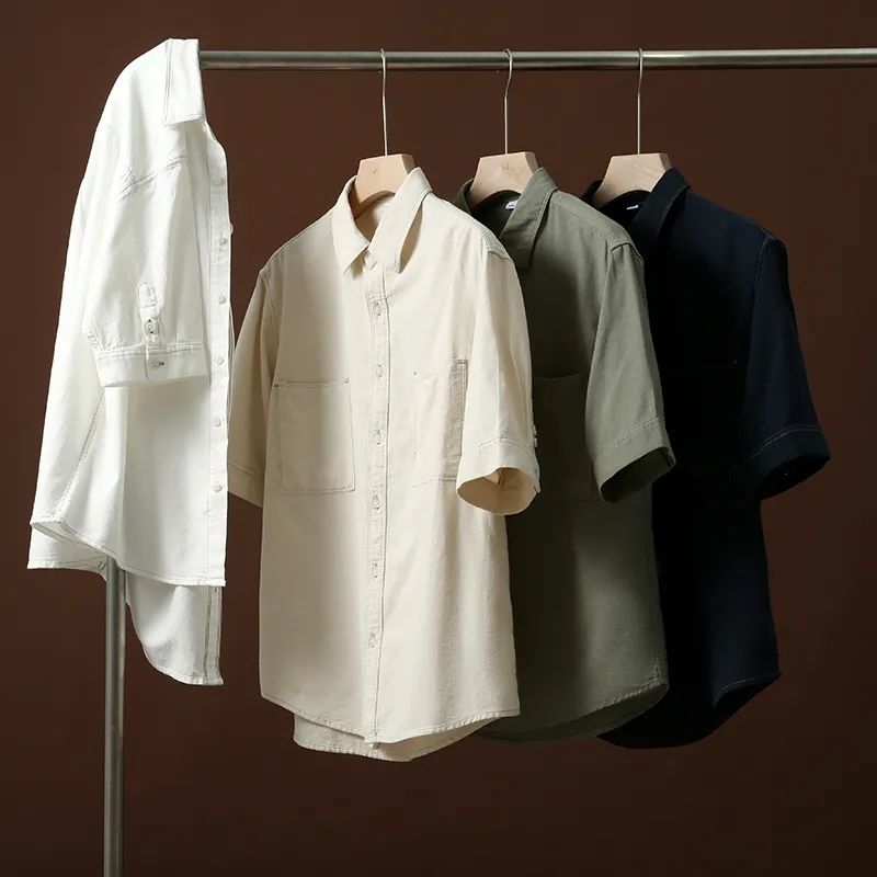 Fashionable simple plain pocket short sleeve shirt