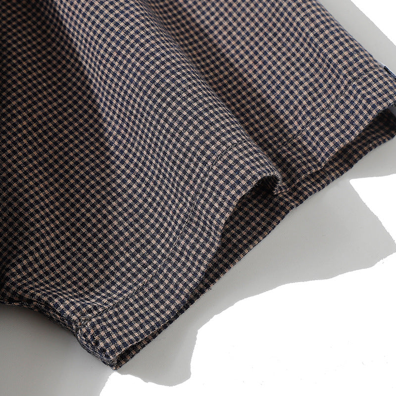 Thin gingham check short-sleeved shirt with flap pockets