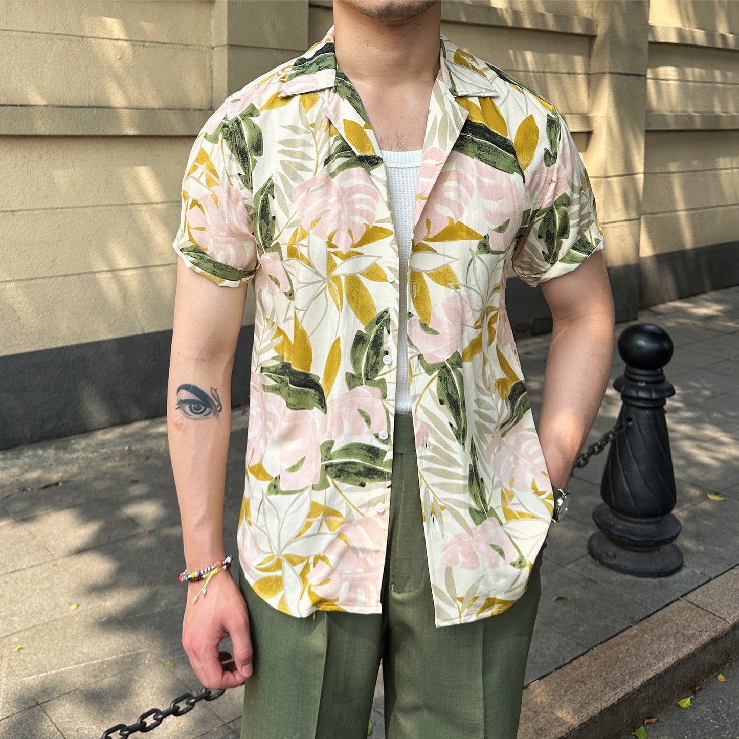 Cuban-colored floral print aloha shirt