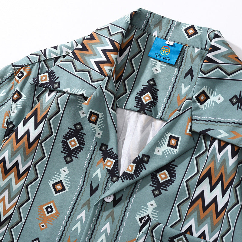 Cuban-colored colorful geometric pattern aloha shirt