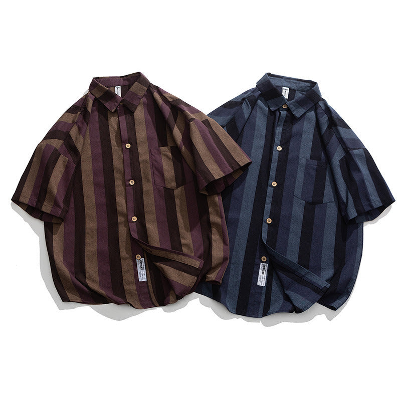 American casual color-matched striped short-sleeved shirt