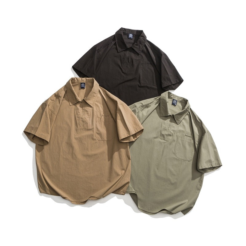 Classic plain hedgework short-sleeved shirt
