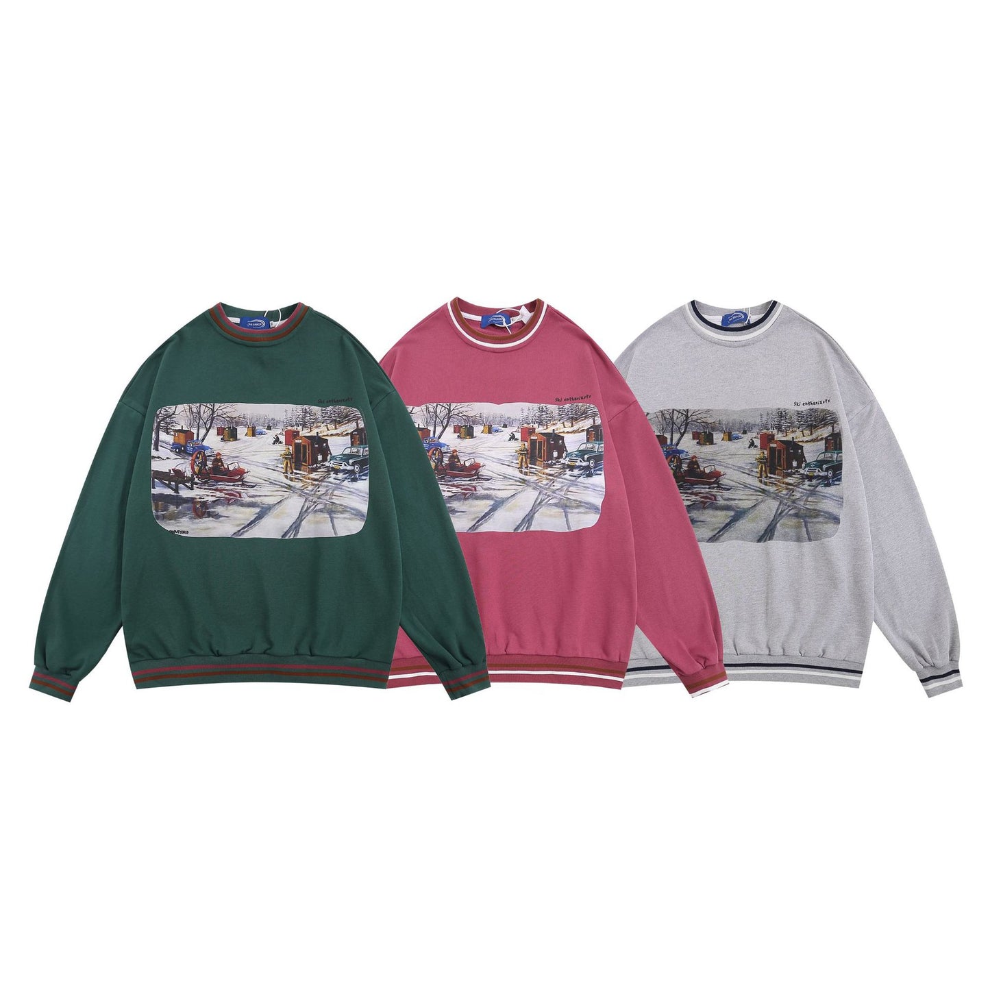 Choose from three colors! Loose-fitting printed hoodie