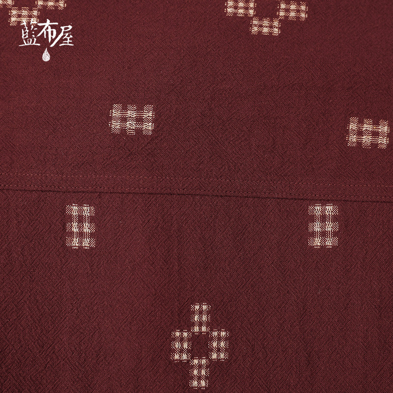 Sashiko-style jacquard cotton-linen short-sleeved shirt