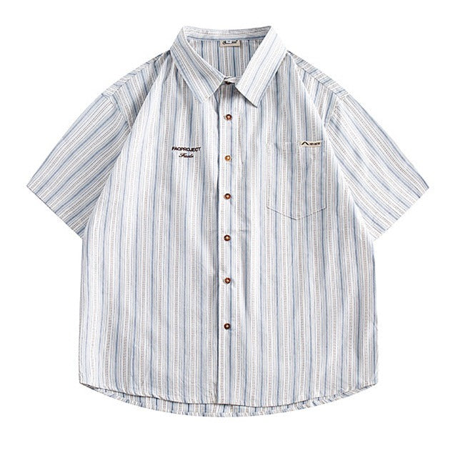 Classic color-striped short-sleeved shirt