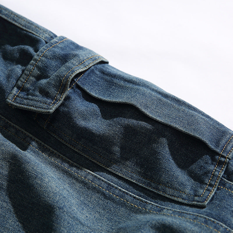 Washed Pocket Straight Jeans