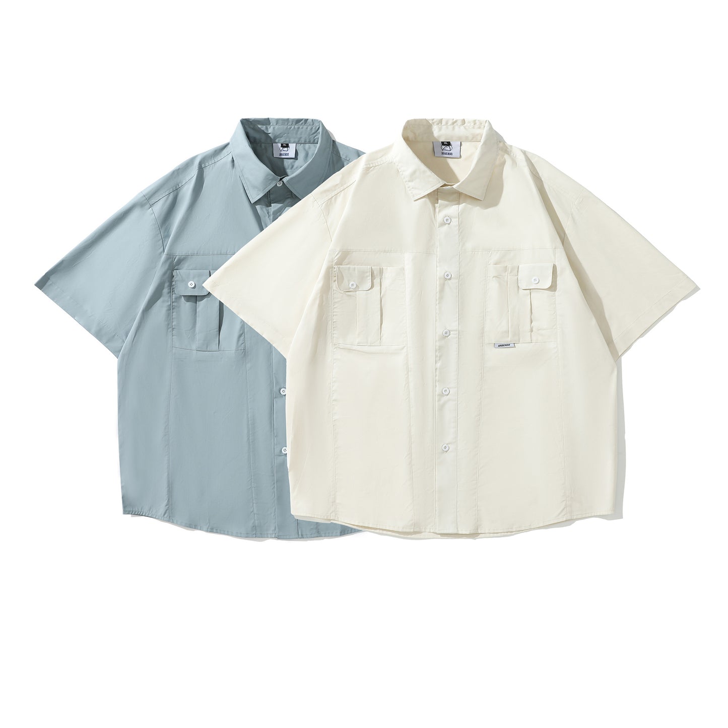 Plain short-sleeved work shirt with pocket
