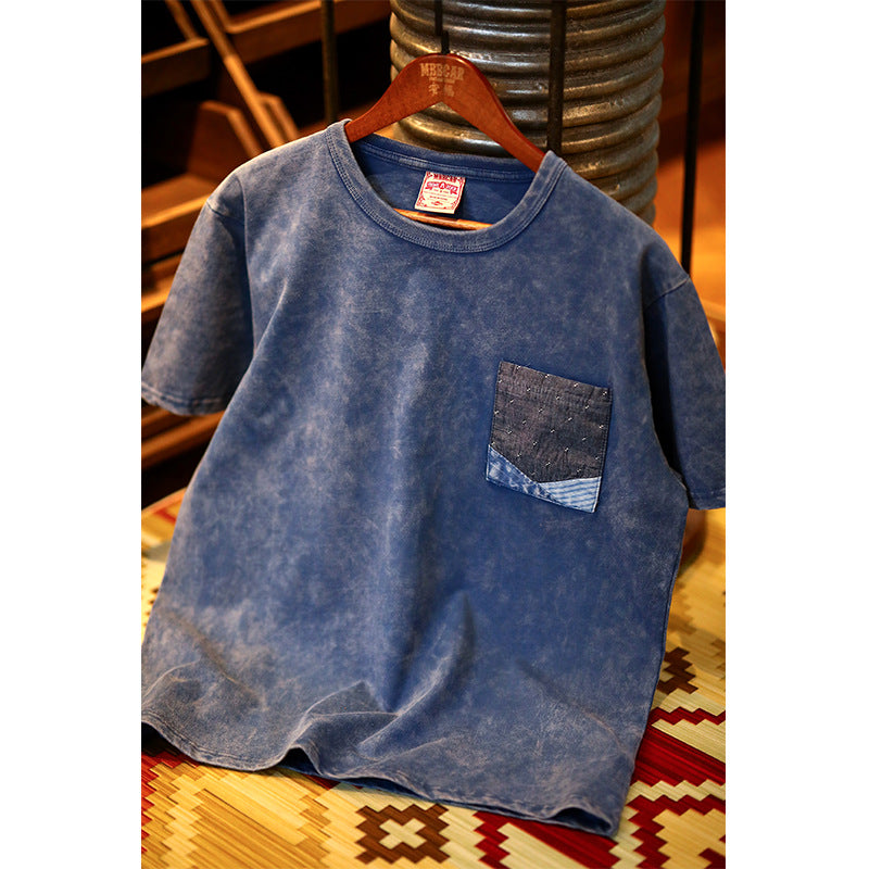 スノーウォッシュ加工 切替デニムポケットコットンTee