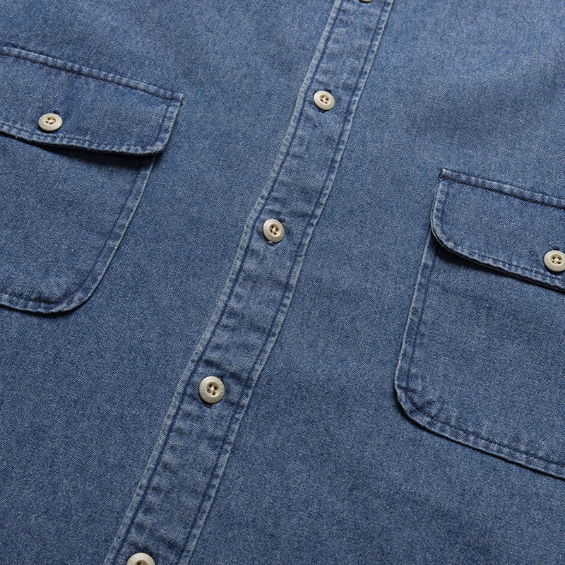 Classic retro pocket denim long sleeve shirt