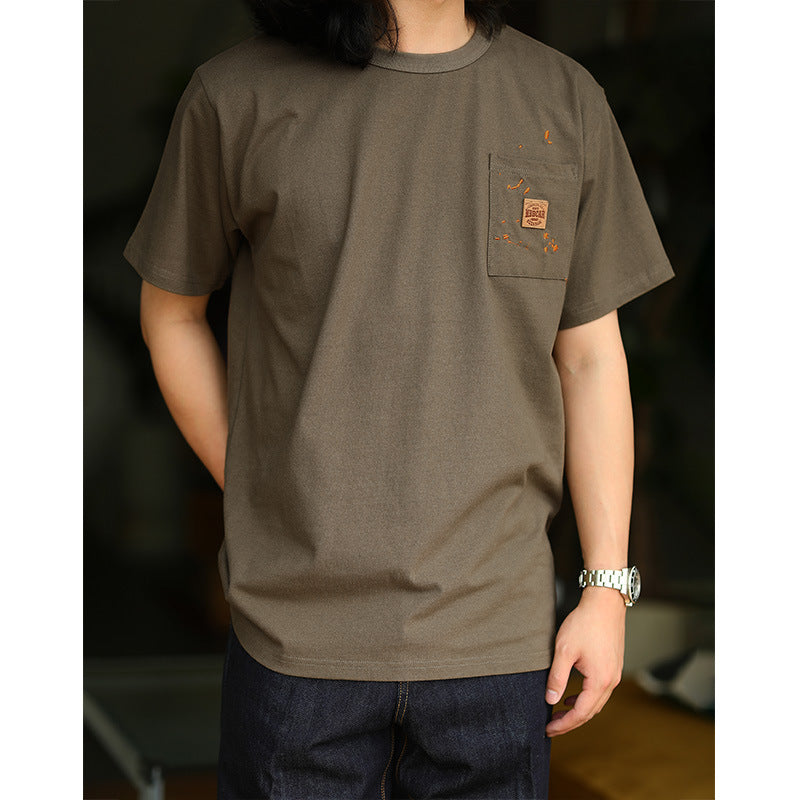 Pocket cotton tee with cowhide tag
