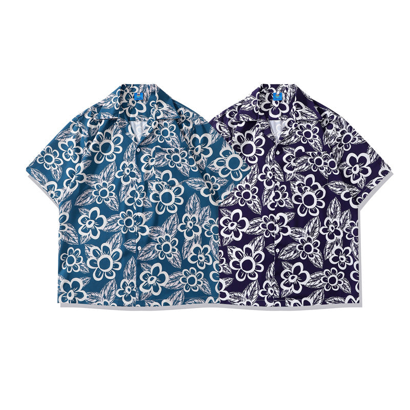 Retro floral all-over print aloha short-sleeved shirt