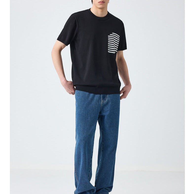 High-quality new striped pocket T-shirt