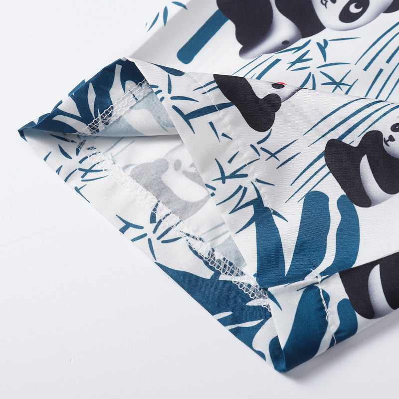 Hawaiian Panda Bamboo Print Short Sleeve Shirt