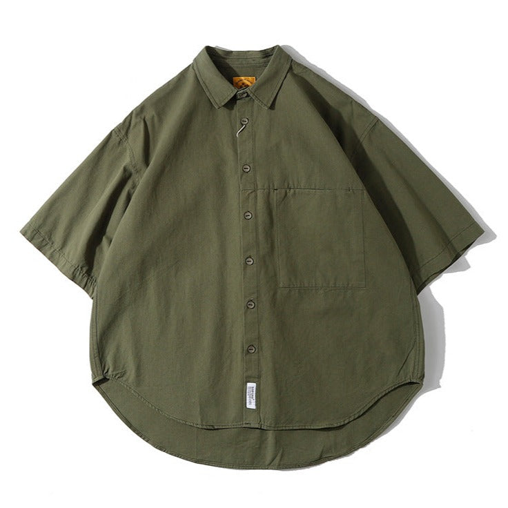 Four-color plain retro work short-sleeved shirt